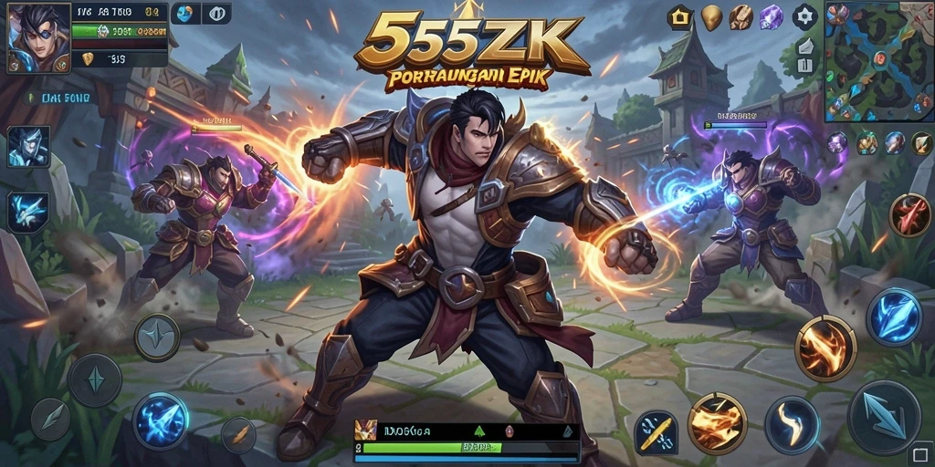 Tampilan gameplay MOBA yang menegangkan dan penuh aksi.