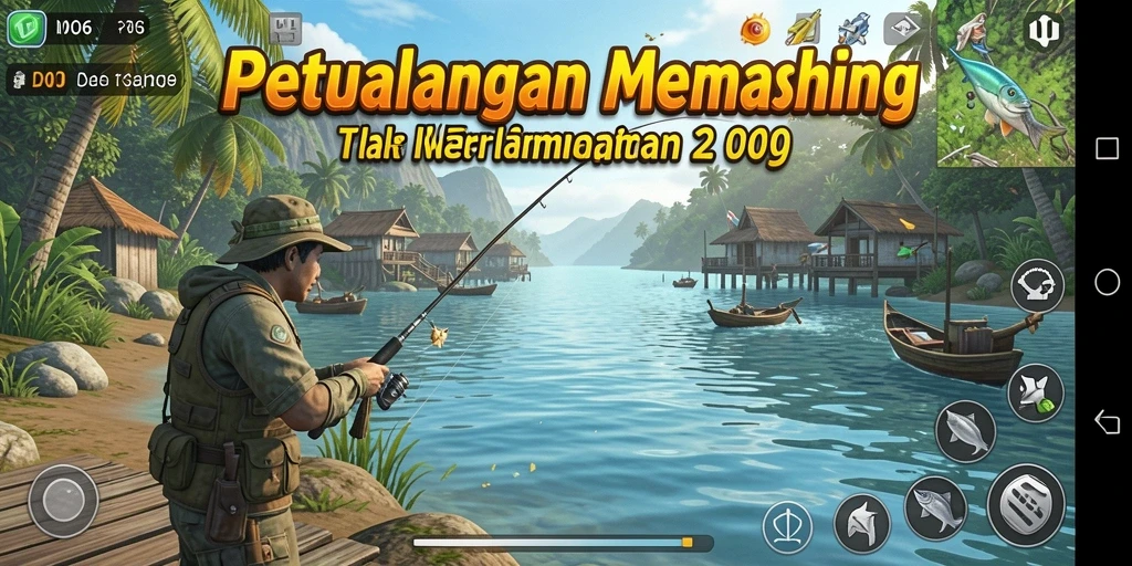 Screenshot gameplay D06 dengan tampilan menarik saat memancing.