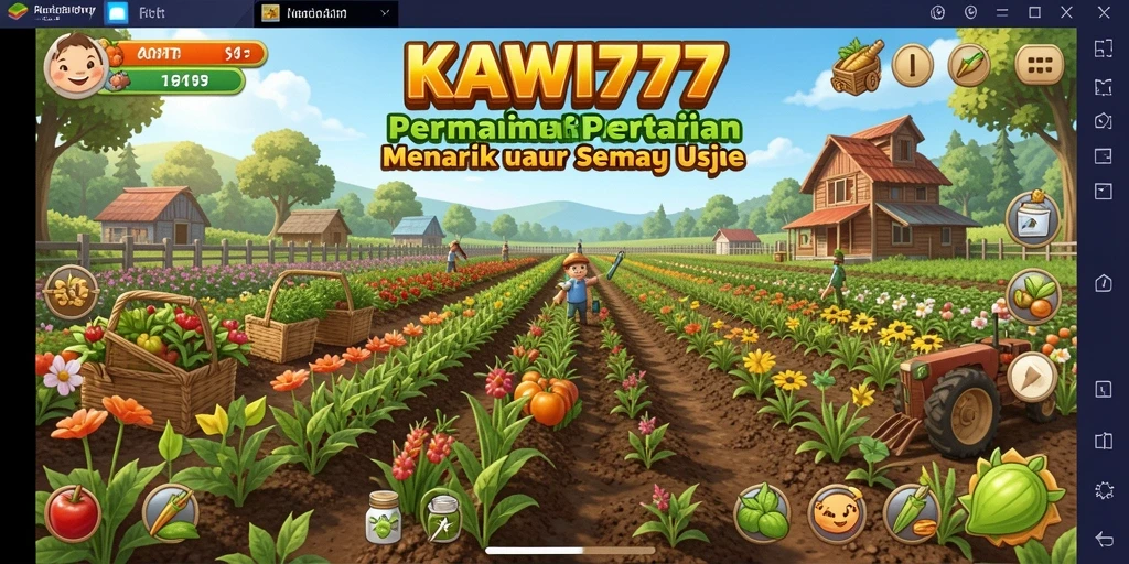 Tampilan screenshot utama KAWI777 menunjukkan kegiatan bertani yang seru.