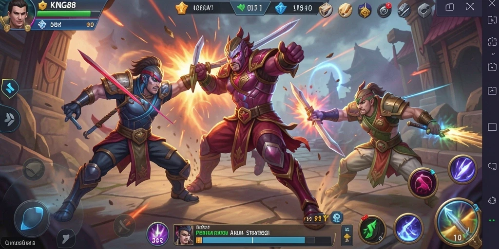 Screenshot KING88 menampilkan pertarungan epik antara karakter dengan efek khusus yang mengesankan.