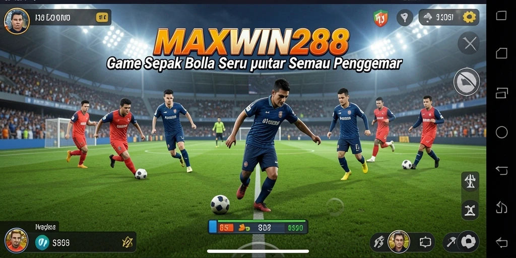 Screenshot gameplay sepak bola dengan aksi menarik.