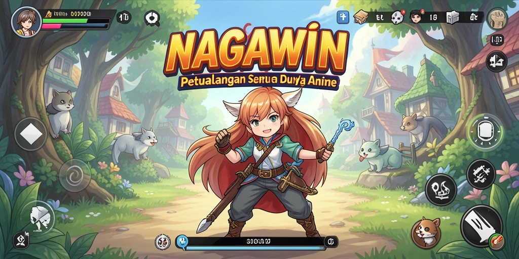 Tampilan gameplay seru dalam NAGAWIN yang menampilkan karakter anime.