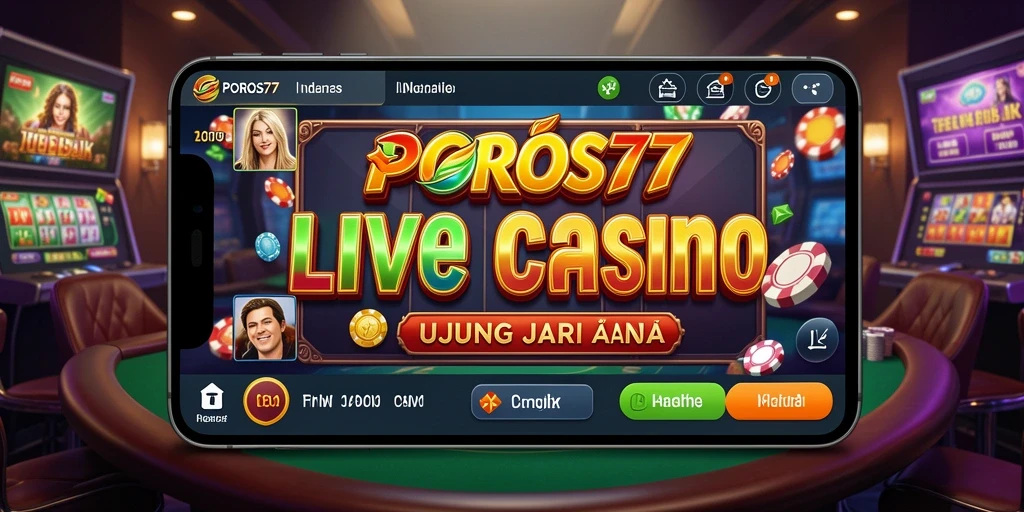Screenshot gameplay POROS77 menampilkan dealer profesional dan suasana kasino yang hidup.