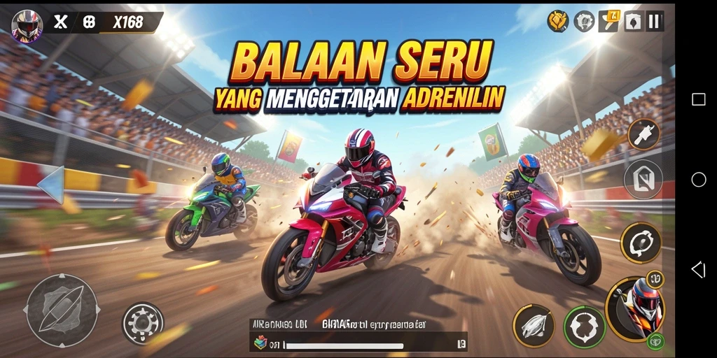 Screenshot gameplay X168 menampilkan momen balapan yang intens.